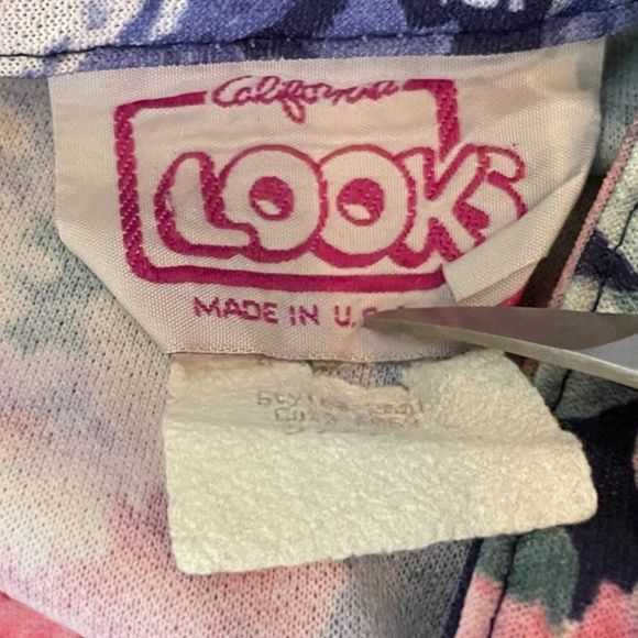 80s Vintage California Looks Dark Blue and Pink Floral Crepe Midi Dress Size 12 - Picture 6 of 6